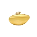 Luxury gold oval metal clutch bag with mirror finish and acrylic chain for evening - Gold