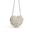 Elegant white heart-shaped evening clutch bag with pearls, crystals and silver chain - Silver Version