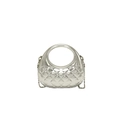 Silberne glänzende Halbmodtasche mit Steppmuster und Perlenkette für Damen - Rautenmuster-Design / Silber