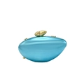 Lake blue oval stone clutch bag with mirror finish and gold chain for evening wear - Ice Blue