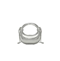 Glänzende silberne Metall-Halbmond-Tasche mit Rundgriff und Perlenkette für Damen - Spiegelglatter Stil / Silber