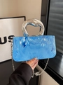 Chic blue marble acrylic box clutch with silver irregular handle and chain strap - Blue