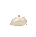 Elegant bean-shaped ivory acrylic evening clutch bag with pearl texture and gold chain - Cream