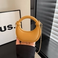 Chic mustard yellow mini half-moon handbag with gold chain and round handle - Gold