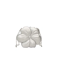Elegant silver 3D flower evening clutch bag with metallic finish and delicate chain strap - Silver