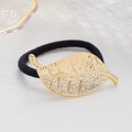 Elegant gold metal leaf hair tie with textured veins and durable black elastic band - Gold Leaf (0060)