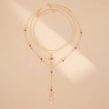 Détails d'un ensemble de 3 colliers dorés avec croix, perles rouges et cristaux brillants - Or+Rouge (6105)