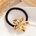 Elastic ponytail holder with elegant gold metal flower charm and black braided rope - Gold Five-Petal Flower (0061)