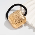 Golden hammered square metal hair tie with high elasticity black elastic rope - Gold Hammered Square (0067)