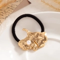 Elegant gold ginkgo leaf hair tie with white pearl and black elastic band - Gold Ginkgo Leaf (0073)