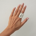 Irregular square folded open ring with silver polished finish and modern metal texture - White Gold Color / Irregular Wrinkled (0909)