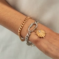 Hip-Hop-Set aus goldener Panzerkette und silbernem Armband mit Stern-Sonnenanhänger - Gold und Silber Sonne Stern Set (06889)