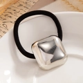 Minimalist ponytail hair tie with large polished silver square metal block - Silver Polished Square (0083)