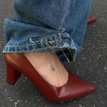 Spilla a cuore Y2K argento per jeans con catene di metallo e ciondolo a cuore - Stile Catena Multistrato Cuore (0903)