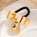 Elegant gold heart pendant hair cuff with black elastic hair tie on white ceramic plate - Half Ring Heart Pendant Gold (0090)