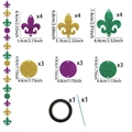 Detail of Mardi Gras glitter fleur-de-lis and circular paper ornaments set for DIY party decor - Purple Gold Green Fleur-de-lis & Circle Style
