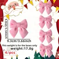 Pink velvet Christmas bows set of 4 pieces for DIY tree decorations 9x9.3cm size - Pink