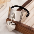 Minimalist silver geometric hair tie with polished metal heart pendant for women - Wide Cuff Heart Pendant Silver (0091)