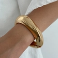 Minimalist thick golden polished metal cuff bracelet with a smooth mirror finish - Polished Gold