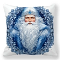 Detailansicht des Weihnachtsmann-Drucks auf blauem Kissenbezug mit Eiskronen-Motiven - Weihnachtsmann mit Eiskrone-Stil (Stil-1)