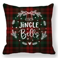 Weihnachtskissenbezug mit rot-grünem Karomuster und dekorativem Jingle Bells Aufdruck - Rot Schwarz Grün Kariert Jingle Bells