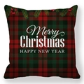 Detail of Christmas pillow cover with red-green plaid pattern and festive pine motifs - Red Green Plaid Pine Berries