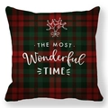 Detail of Christmas plaid pillowcase featuring red green pattern and holiday text - Red Black Plaid Wonderful Time