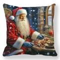 Christmas peach skin pillowcase featuring Santa Claus oil painting style print - Santa Claus Dining by the Window (Style-7) / 18x18 Inch