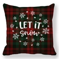 Detail of red and green tartan Christmas pillow cover featuring white Let It Snow text - Red Green Plaid Let It Snow