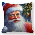 Christmas Santa Claus oil painting cushion cover in peach skin fabric on white background - Santa Claus Oil Painting Close-up (Style-8) / 18x18 Inch