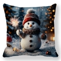 Kerst kussensloop van perzik huid stof met sneeuwpop print voor feestelijk decor - Sneeuwpop met Toverstaf (款式-1)