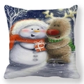 Kerst kussensloop met sneeuwman en rendier illustratie op zachte perzikhuid stof - Sneeuwpop en Rendier (款式-2)