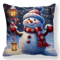 Kerst kussenhoes met sneeuwpop patroon van perzikhuid stof voor de bank - Sneeuwpop met Lantaarn (款式-3)
