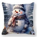 Kerst kussensloop van perzikhuid stof met sneeuwpop print voor bankdecoratie in huis - Sneeuwpop met Gebreide Muts (款式-4)