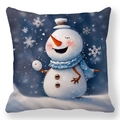 Detail of soft peach skin pillowcase with cheerful Christmas snowman and snowflakes - Snowman Holding Snowball (Style 10)