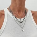 Dreilagiges Western-Halsketten-Set mit Cowboystiefel, Bullenschädel und Hut in Silber - Stiefel Ochsenschädel Hut Stil (06180)