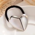 Elastische haarelastiek met gepolijste zilveren hart hanger, minimalistische stijl - Spiegel Hart (0099) / Zilver