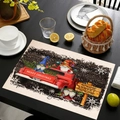 Christmas table mat featuring red truck and gnomes with Merry Christmas slogan - Retro Red Truck & Gnomes Style (款式-3)