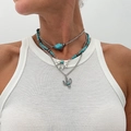 Dreilagiges Boho-Halsketten-Set mit Türkisperlen und Kaktus-Anhänger aus Silber - Schleife Kaktus Stil (06184)