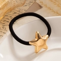 Minimalistische zwarte elastische haarelastiek met een gepolijste gouden ster hanger - Ster (0100) / Goud