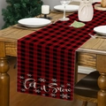 Red and black buffalo check Christmas table runner with Let it Snow snowflake print - Red Black Plaid Snowflake Let it Snow (Pattern 2)