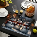 Set de table de Noël avec trois bonhommes de neige sur un tapis en tissu tissé - Nuit Enneigée Famille de 3 Bonshommes de Neige (Style 6)