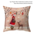 Detail of 45x45cm peach skin pillowcase with Santa and reindeer Christmas illustration - Style-29 (Santa Hanging Socks on Reindeer)