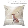 Winter forest fox and birds themed 45x45cm peach skin cashmere Christmas pillow cover - Style-30 (Winter Forest Fox and Bird)