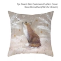 Christmas fox decorative pillowcase in peach skin cashmere, 45x45cm winter forest pattern - Style-32 (Winter Fox and White Bird)