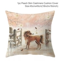 Detail view of 45x45cm Christmas pillowcase with horse and robin in winter scenery - Style-36 (Pony and Robin at Fence)
