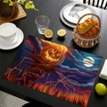 Set de table d'Halloween avec citrouille et lune sur une table de salle à manger sombre - Style Citrouille Maléfique Arbre Mort (1) / 30x45