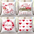 Detailansicht vier Valentinstag-Kissenbezüge mit Herzmotiven und rotem LKW-Design - Superweicher Kurzplüsch / Fahrrad-Herz-Stil (2)