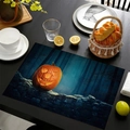 Set de table d'Halloween nordique en lin avec motif de lanternes citrouilles et forêt - Style Citrouille Forêt Nuit Noire (2) / 30x45