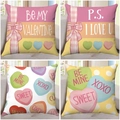 Detail of four Valentine's Day pillow covers with heart prints and romantic quotes - Colorful Heart Floral Style (5)